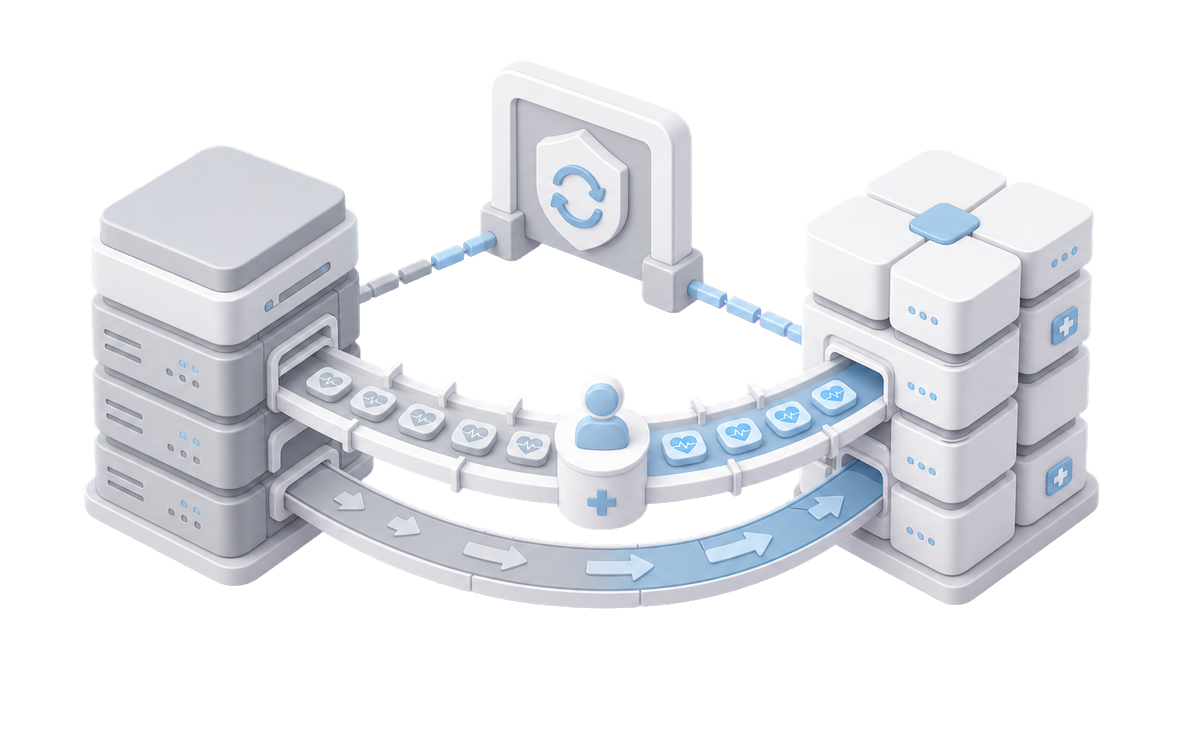 Isometric illustration for Healthcare software modernization with zero clinical downtime