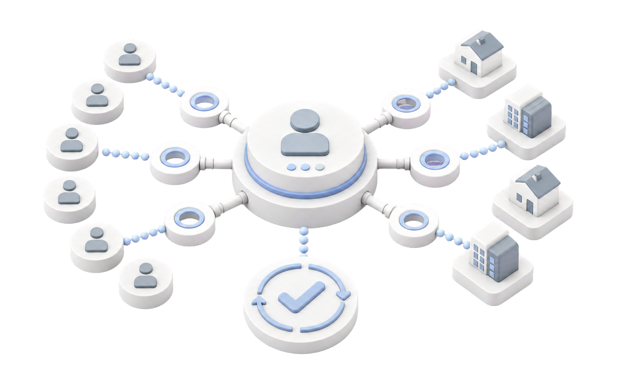 Isometric illustration for Real estate CRM integration: make every lead and listing agree