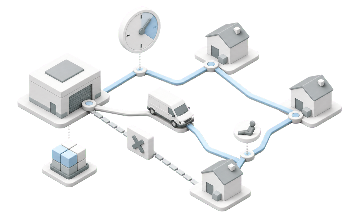 Isometric illustration for Route optimization software: optimize for the operation, not the demo