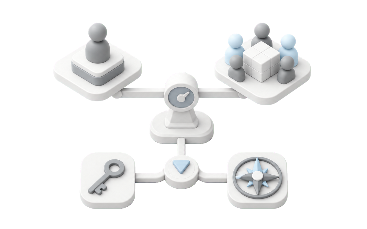 Isometric illustration for Staff augmentation vs. a product team: choose by ownership